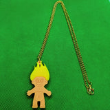 Colourful 80s Troll Doll Acrylic Necklace - Large Yellow