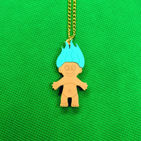 Colourful 80s Troll Doll Acrylic Necklace - Pastel Spearmint Green
