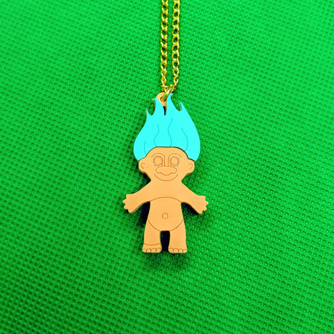 Colourful 80s Troll Doll Acrylic Necklace - Pastel Spearmint Green