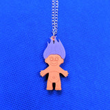 Colourful 80s Troll Doll Acrylic Necklace - Bubblegum Blue