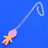 Colourful 80s Troll Doll Acrylic Necklace - Pastel Lilac