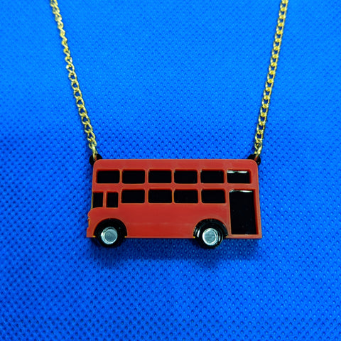 Red Double Decker London Bus Acrylic Perspex Necklace