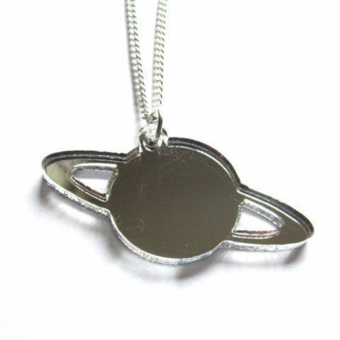 Spacey Silver Mirror Saturn Planet Pendant