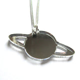 Spacey Silver Mirror Saturn Planet Pendant