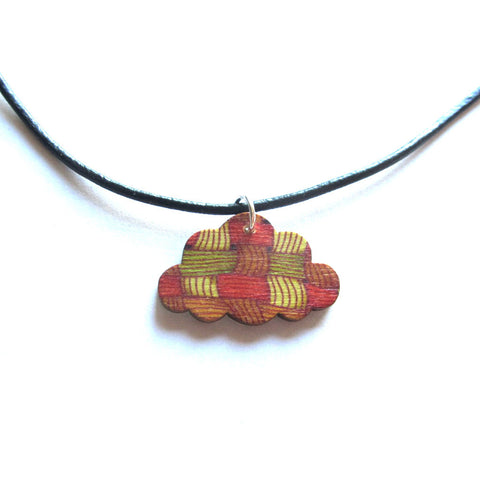 Patterned Wooden Cloud Thong Pendant