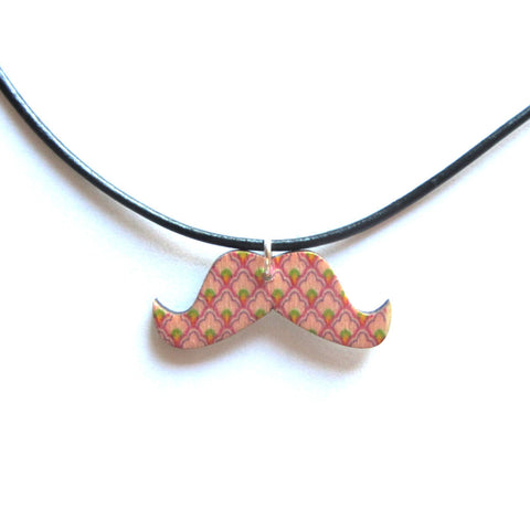 Patterned Wooden Moustache Thong Pendant