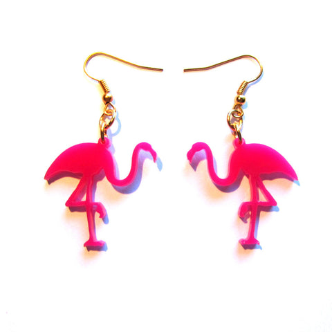 Hot Pink Flamingo Acrylic Drop Earrings