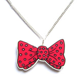 Polka Dot Spotty Bow Tie Acrylic Pendant Necklace