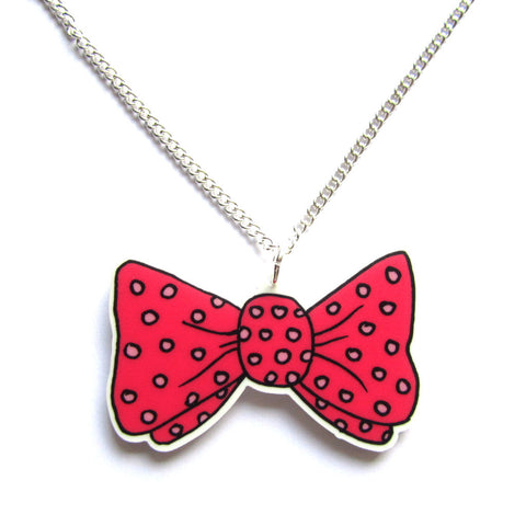 Polka Dot Spotty Bow Tie Acrylic Pendant Necklace