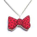 Polka Dot Spotty Bow Tie Acrylic Pendant Necklace