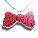 Polka Dot Spotty Bow Tie Acrylic Pendant Necklace