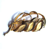 Vintage Leaf Design Gems Golden Brooch