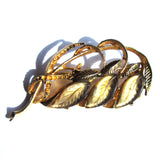 Vintage Leaf Design Gems Golden Brooch