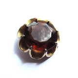Vintage Smokey Brown Faceted Glass Golden Brooch