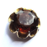 Vintage Smokey Brown Faceted Glass Golden Brooch