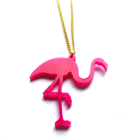 Hot Pink Flamingo Acrylic Pendant Necklace