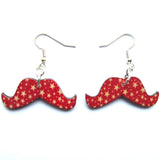 Star Patterned Wooden Moustache Earrings