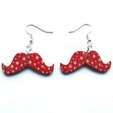 Star Patterned Wooden Moustache Earrings