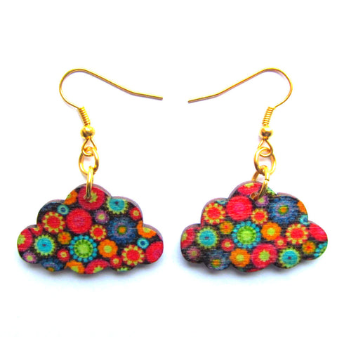 Patterned Clouds Multicolour Wooden Earrings