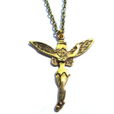 Twinkly Tinkerbell Fairy Gold Tone Pendant Necklace