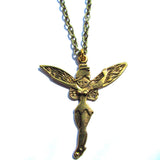 Twinkly Tinkerbell Fairy Gold Tone Pendant Necklace