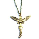 Twinkly Tinkerbell Fairy Gold Tone Pendant Necklace