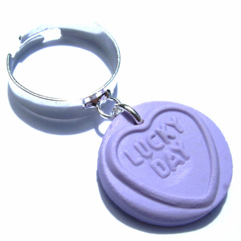 Sweet Faux Love Heart Clay Charm Pendant Ring