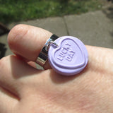 Sweet Faux Love Heart Clay Charm Pendant Ring