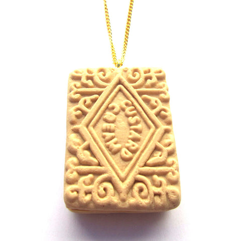 Large Faux Custard Cream Biscuit Clay Pendant Necklace