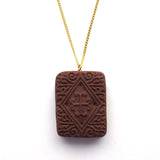 Large Faux Chocolate Biscuit Clay Pendant Necklace