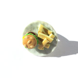 Cool Kitsch Clay Burger and Chips Food Plate Ring