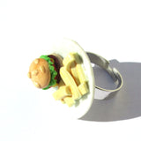 Cool Kitsch Clay Burger and Chips Food Plate Ring