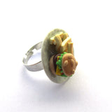 Cool Kitsch Clay Burger and Chips Food Plate Ring