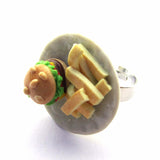 Cool Kitsch Clay Burger and Chips Food Plate Ring