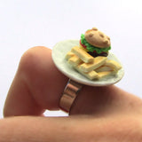 Cool Kitsch Clay Burger and Chips Plate Ring