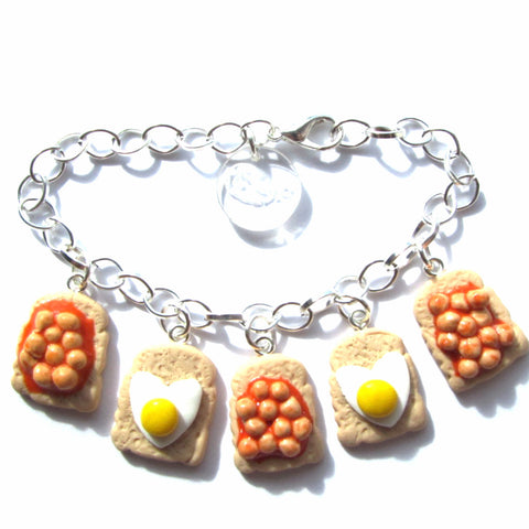 Quirky Fried Egg and Beans on Toast Clay Charm Bracelet