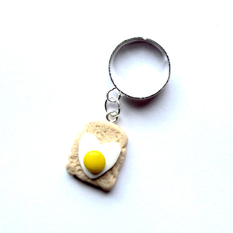 Quirky Egg on Toast Clay Adjustable Ring