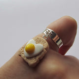 Quirky Egg on Toast Clay Adjustable Ring