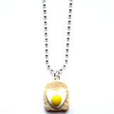 Quirky Heart-shaped Fried Egg on Toast Clay Pendant Necklace