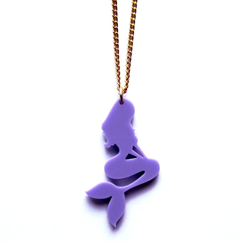 Sassy Lilac Mermaid Silhouette Acrylic Pendant Necklace