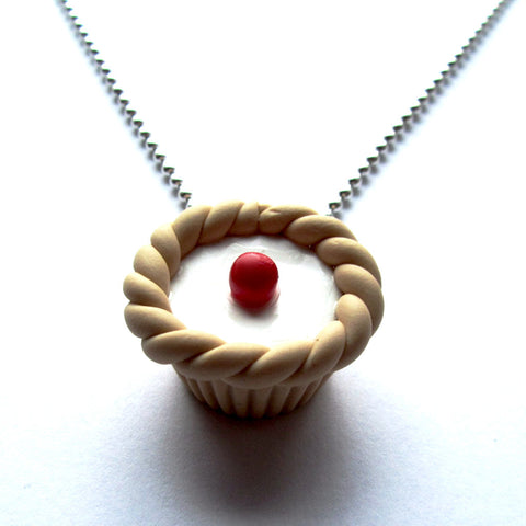 Pretty Faux Bakewell Tart Clay Pendant Necklace