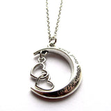 Double Love Heart To the Moon and Back Charm Word Necklace