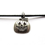 Silver Pumpkin Face Halloween Charm Pendant Necklace