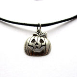 Silver Pumpkin Face Halloween Charm Pendant Necklace