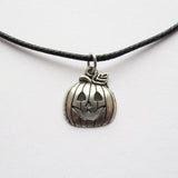 Silver Pumpkin Face Halloween Charm Pendant Necklace