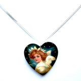 Beautiful Heart-shaped Winged Angel Christmas Pendant Necklace