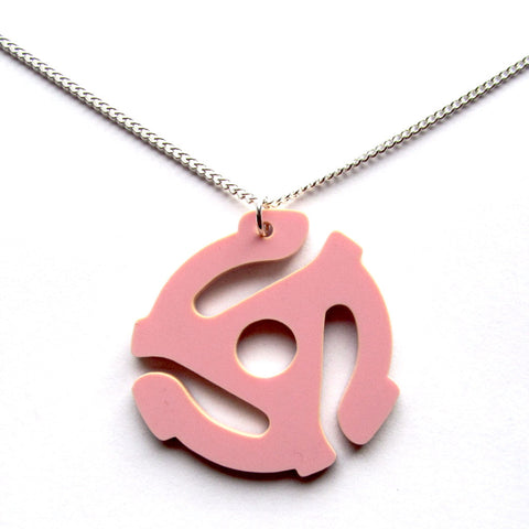 Retro Kitsch 45 RPM Insert Pink Acrylic Pendant Necklace