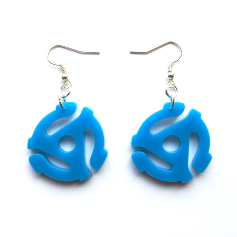 Retro Kitsch 45 RPM Insert Blue Acrylic Drop Earrings