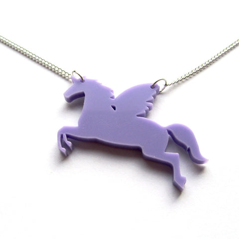 Fantastical Purple Winged Flying Unicorn Pendant Necklace
