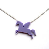 Fantastical Purple Winged Flying Unicorn Pendant Necklace